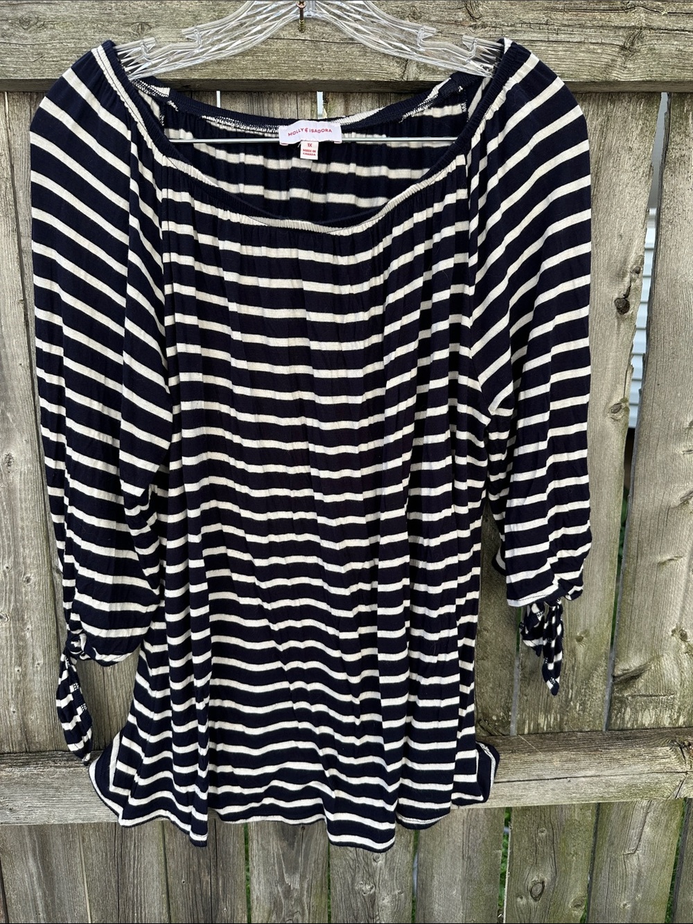 Worthington Navy and White Striped Off-Shoulder Tunic